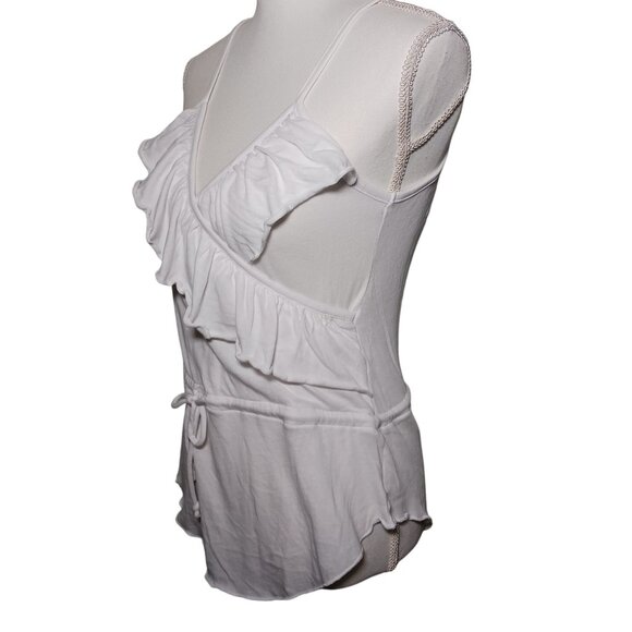 NEW Chaser Suplice‎ Ruffle Tie Waist Scoop Hem Tank Top White Cotton Blouse XS - Picture 3 of 9